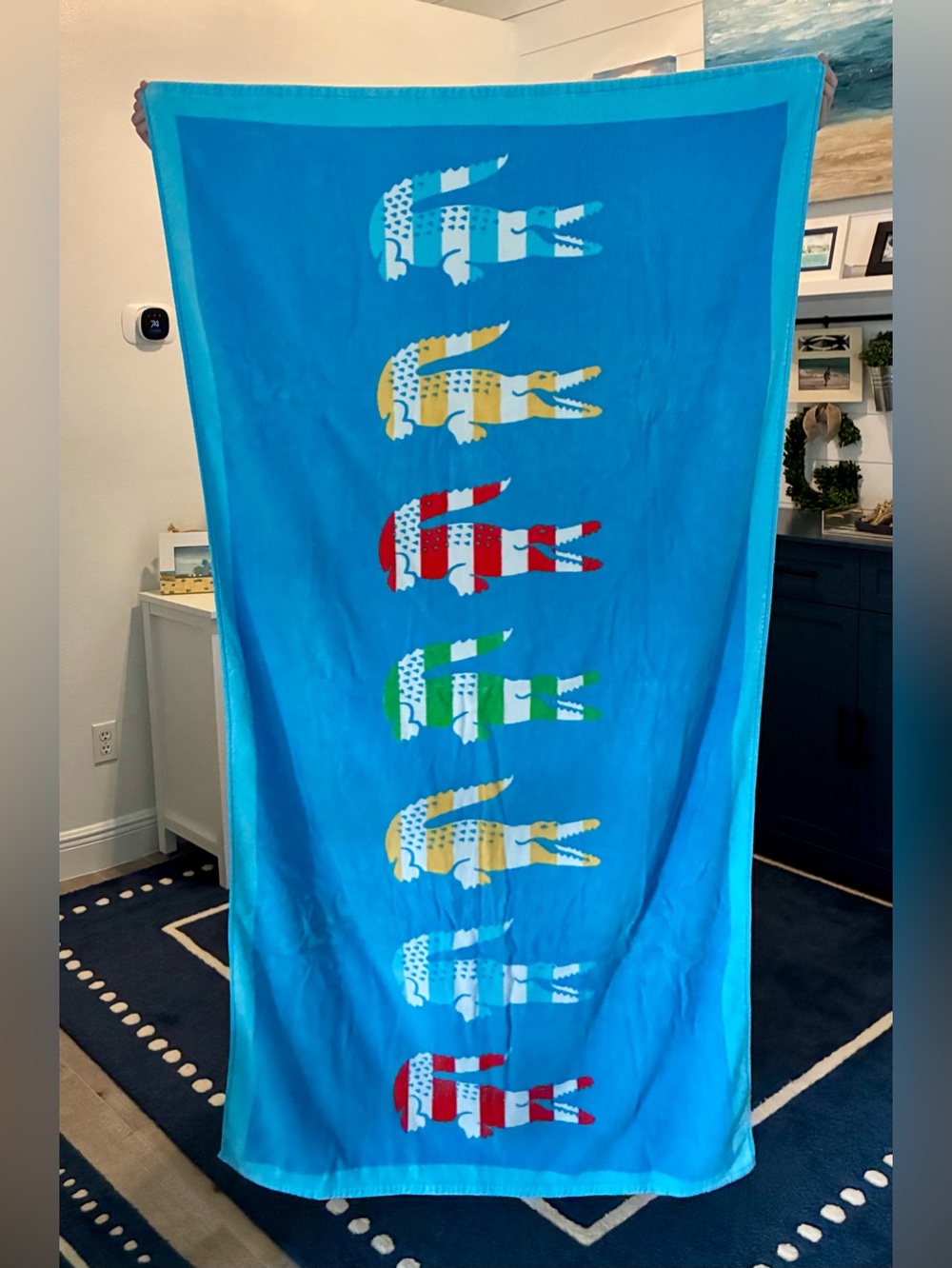 3 Lacoste XL Beach Towels, 1 red/navy, 1 blue/aqua, 1 pink - EXCELLENT CONDITION
